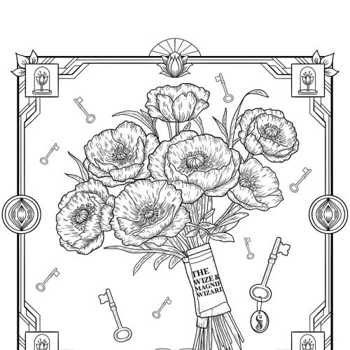 A floral bouquet illustration for coloring book