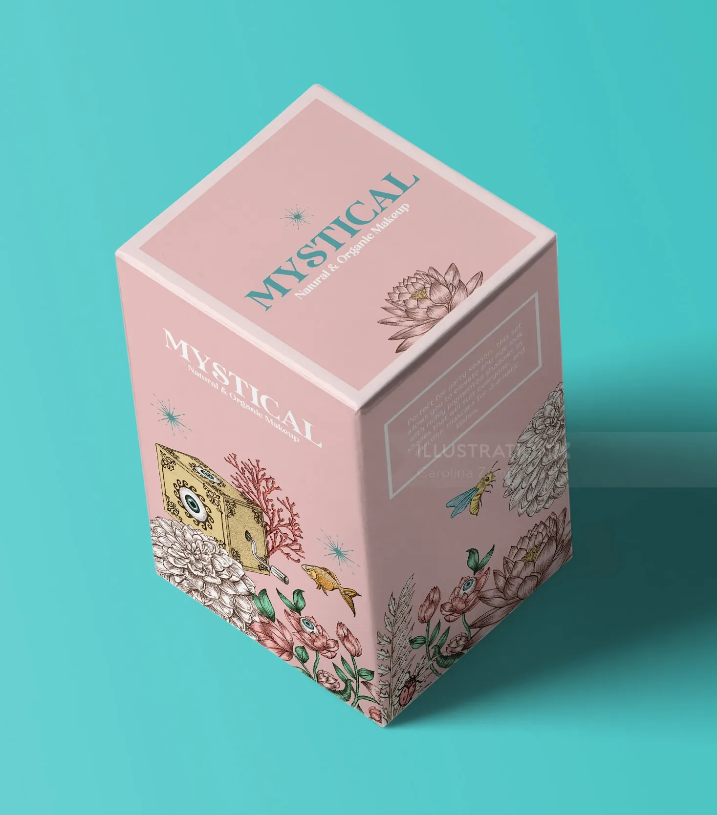 Pink mystical natural organic makeup packaging with floral designs