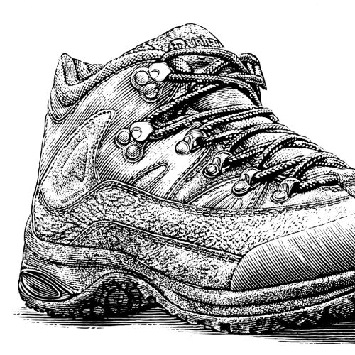 Leather shoes black and white illustration 