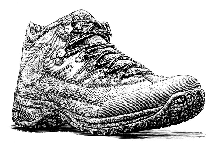 Ilustração em preto e branco de sapatos de couro