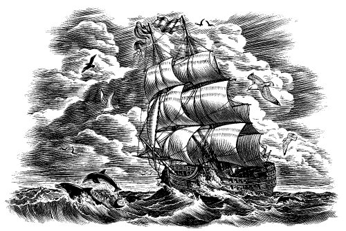 帆船黑白插图