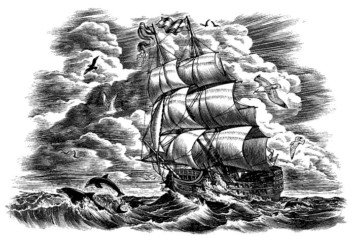 Illustration de voilier noir et blanc