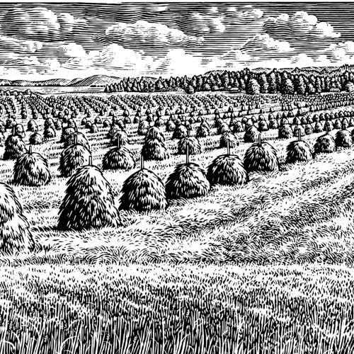 Black and white art of agriculture farm 