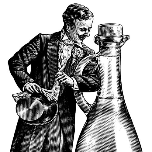 Historical man with wine bottle
