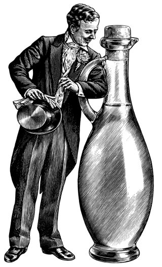 Hombre histórico con botella de vino.
