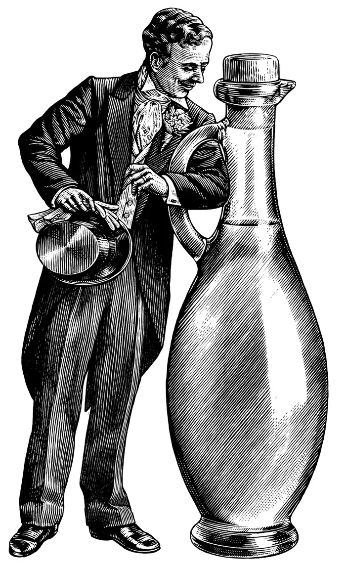 Historical man with wine bottle
