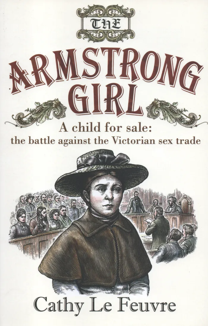 Book cover for The Armstrong Girl by Caroline Church featuring a girl in Victorian attire in courtro