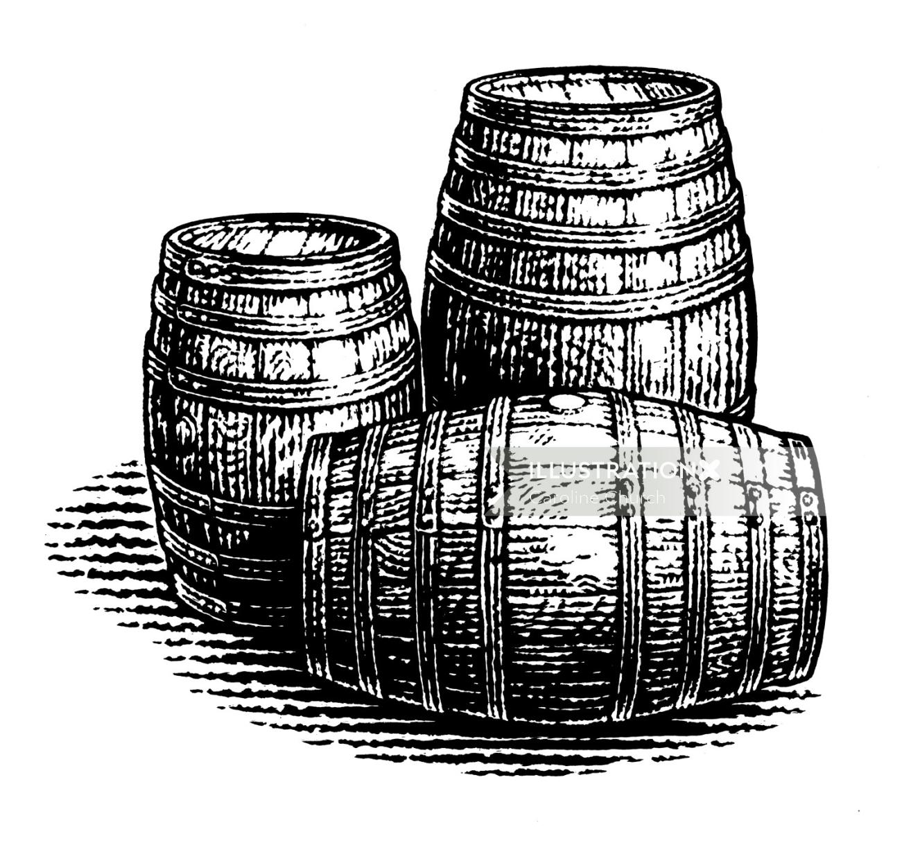 黒と白の3つの樽