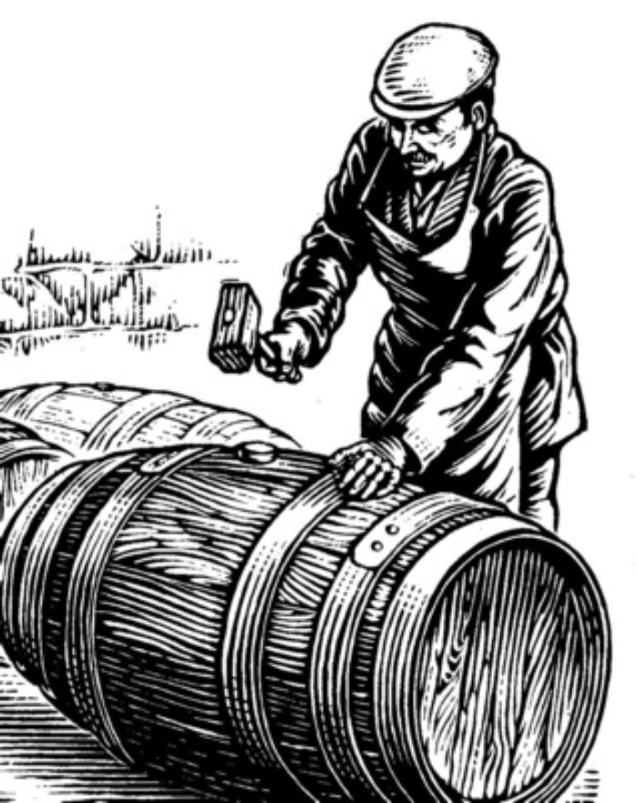 Homem martelando uma ilustração de barril