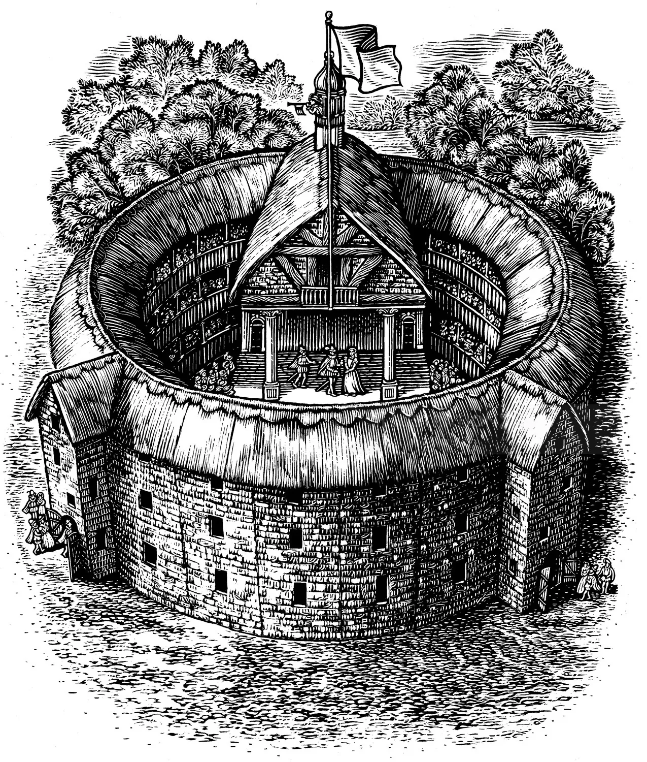 Caroline Church 작가의 글로브 극장 흑백 그림