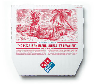 Typographie Dominos Pizza couverture de boîte

