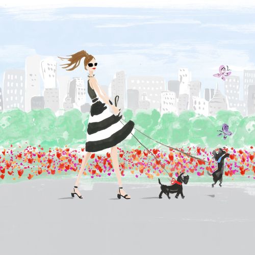Fashion girl walking with Dogs