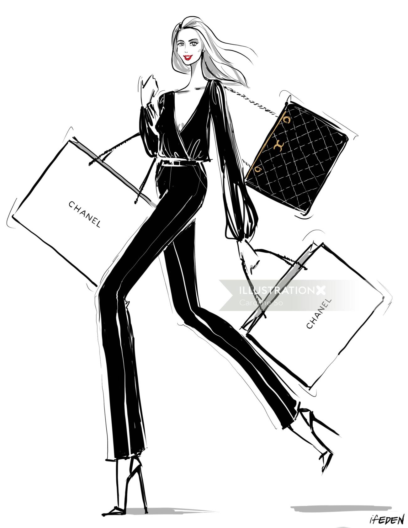 ショッピングバッグを持つファッションの女の子