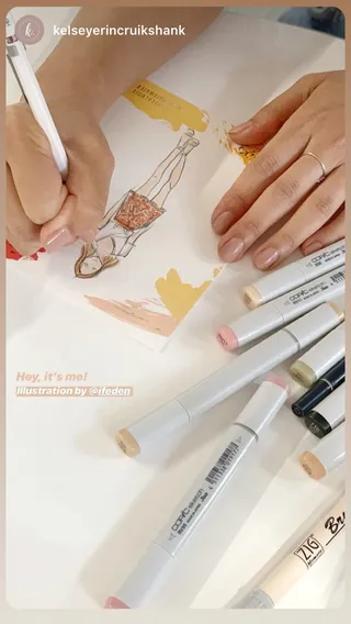 Hand creating fashion illustration with markers by Caroline So