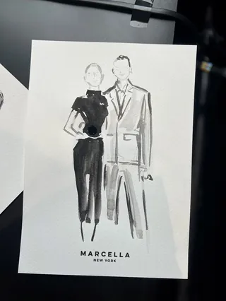 Minimalist fashion illustration of a woman and man, by Caroline So