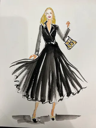 Fashion Illustration of Woman in Black Dress | Illustration by Caroline So  Live Event Drawing