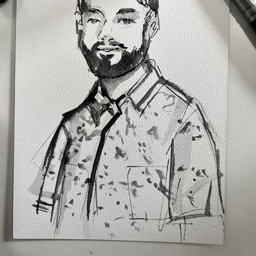 Hand-drawn male portrait on paper