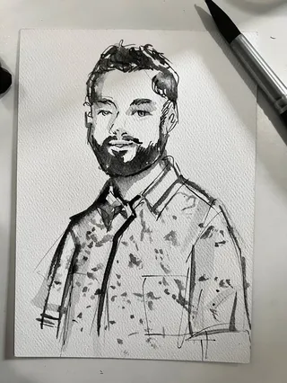 Hand-drawn male portrait on paper