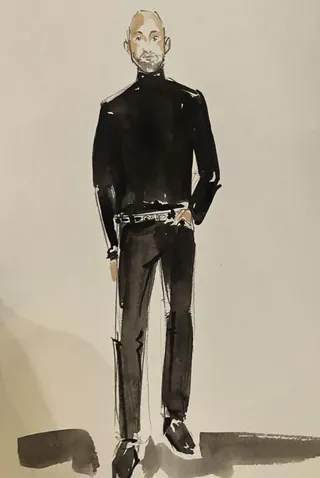 Minimalist male figure wearing black turtleneck and pants, drawing by Caroline So