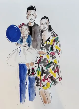 Live painting capturing a joyful family scene