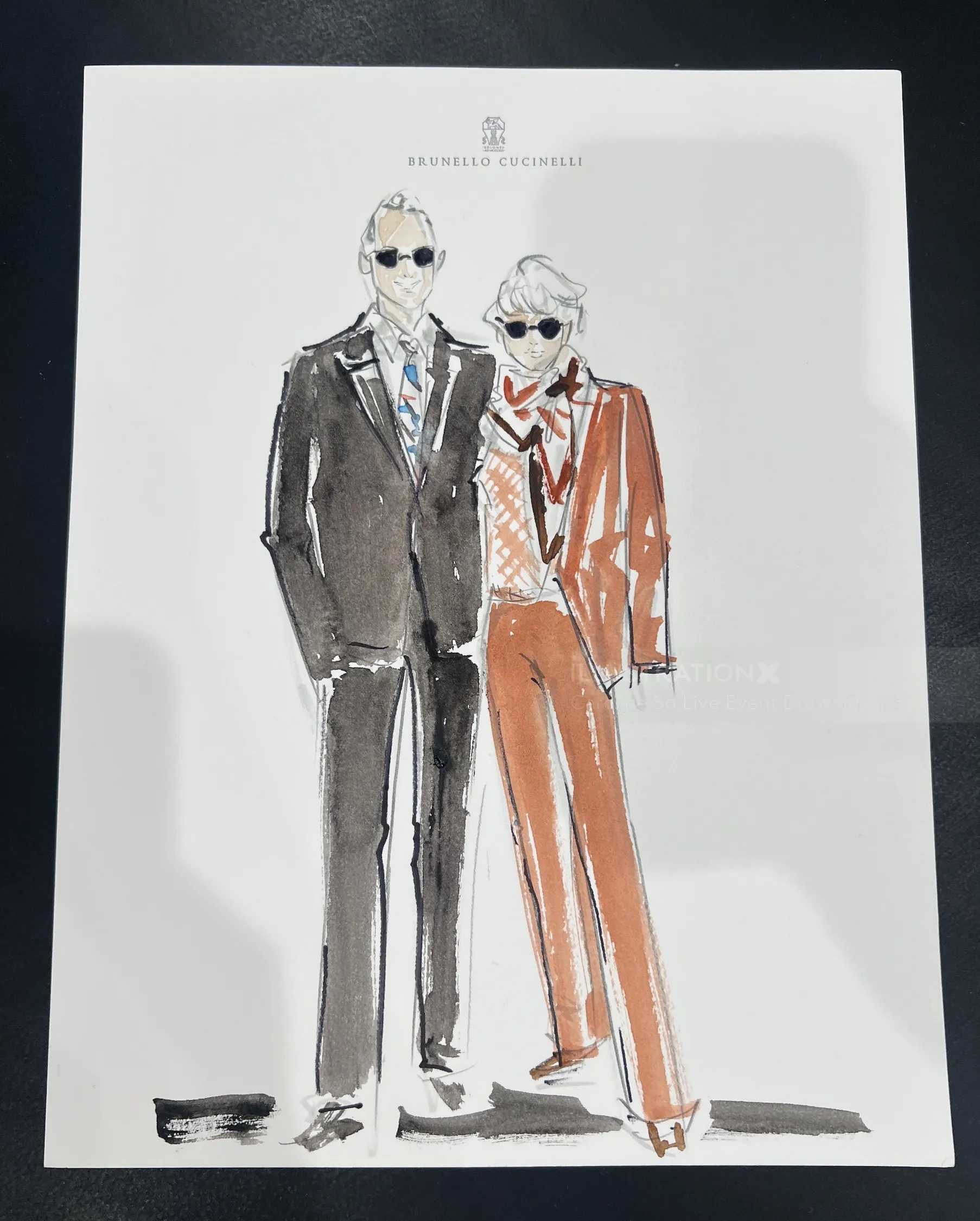 Illustration of two people in suits and sunglasses standing side by side