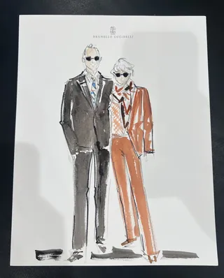 Illustration of two people in suits and sunglasses standing side by side