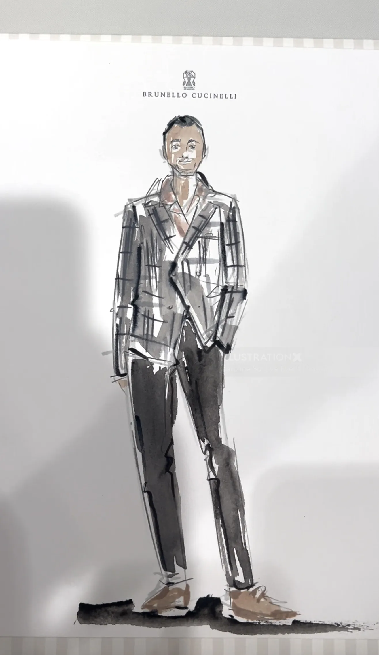 Man wearing checkered blazer and black pants fashion illustration