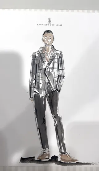 Man wearing checkered blazer and black pants fashion illustration