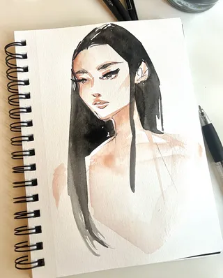 Portrait painting of a woman on vintage book page