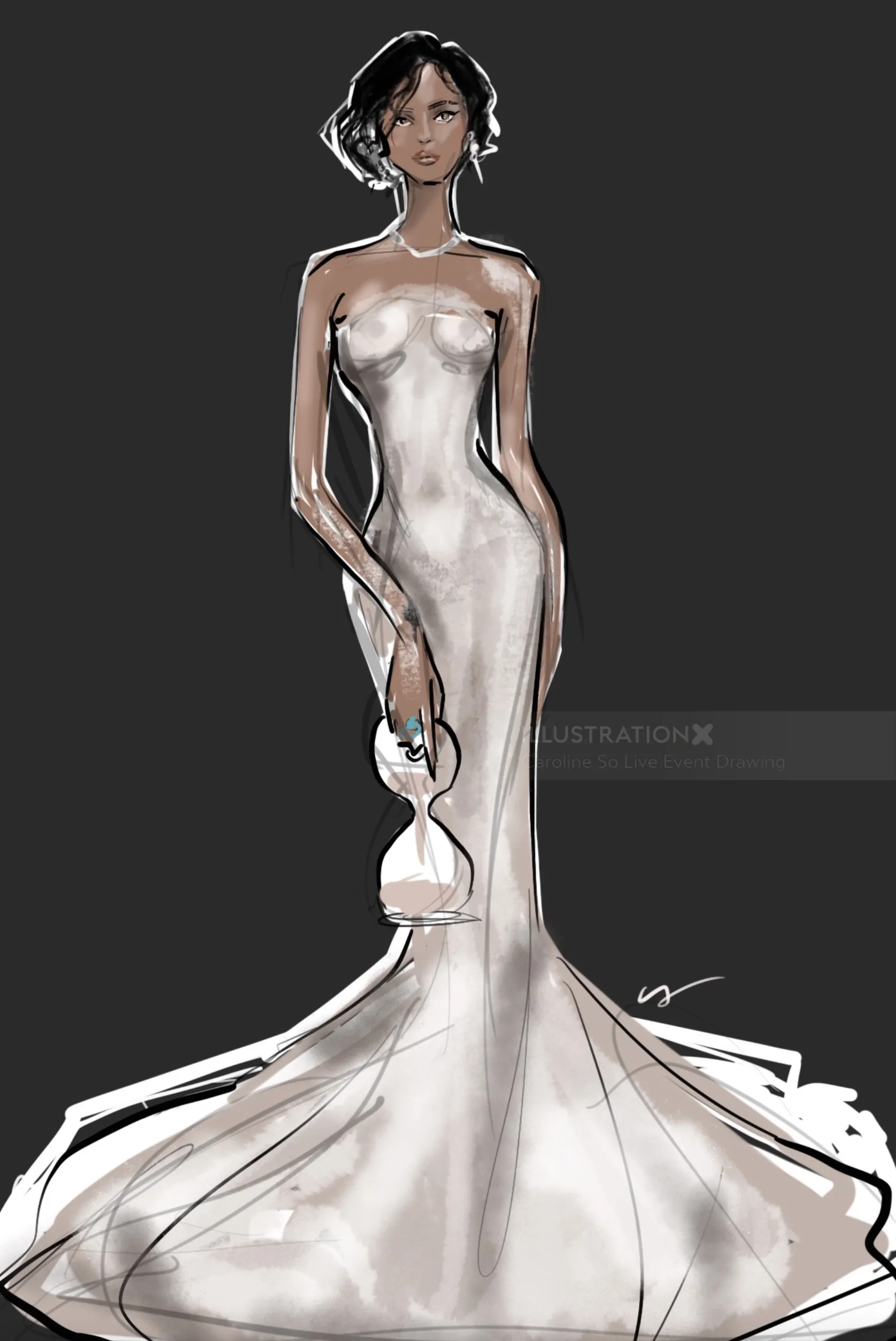 Woman wearing a white mermaid gown holding a small purse
