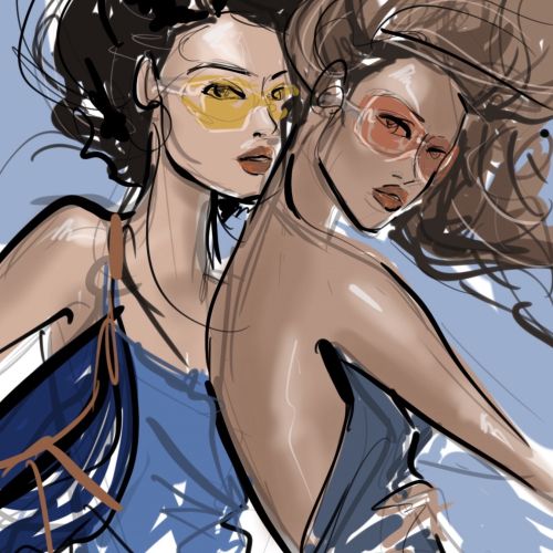 Stylish women in sunglasses and fashionable attire illustration