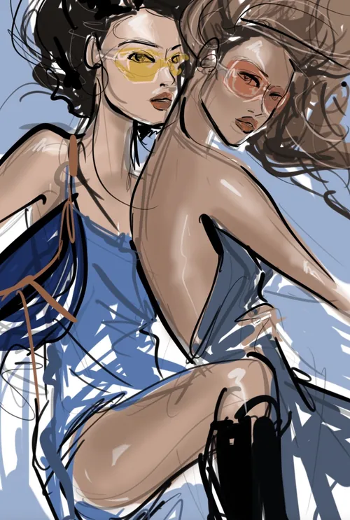 Stylish women in sunglasses and fashionable attire illustration