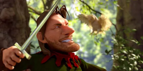 3D animated adventurer holding a sword and hat in forest by Carsten Mell