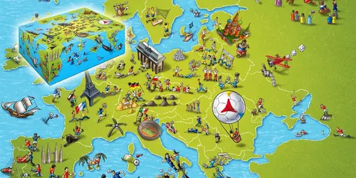 Illustrated map of Northern Europe with landmarks and wildlife by Carsten Mell