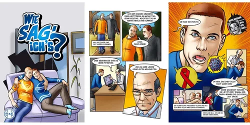 Comic panels with male characters in dramatic dialogue by Carsten Mell