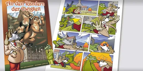 Comic panels with anthropomorphic animals in humorous outdoor scenes by Carsten Mell