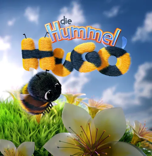 3D bumblebee character Die Hummel Hajo above flowers by Carsten Mell