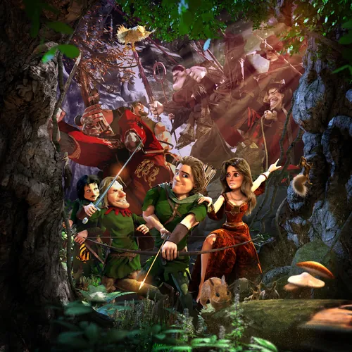 Fantasy archers in a forest clearing with light rays by Carsten Mell