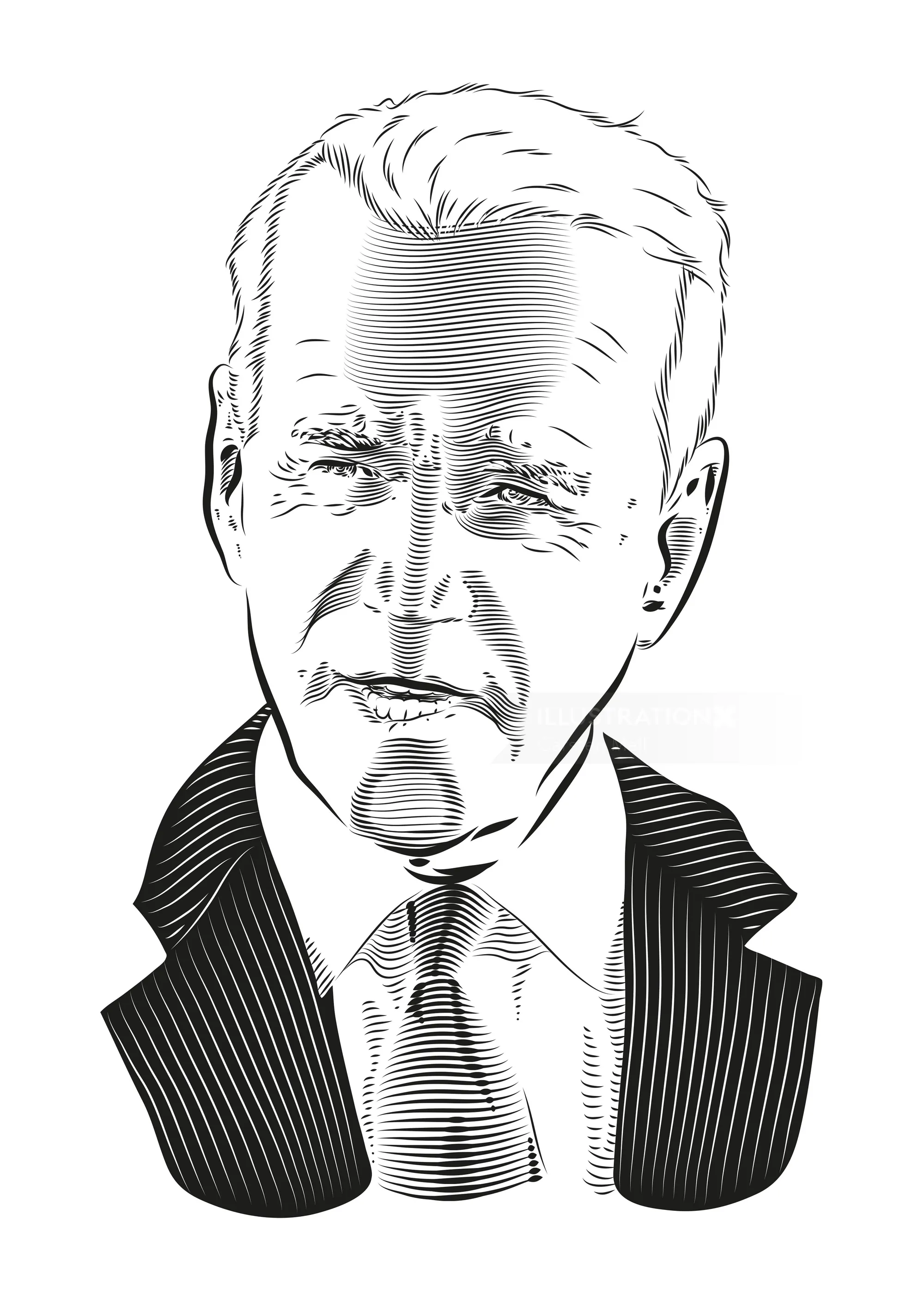 Line-art portrait of an older man wearing a suit and tie.