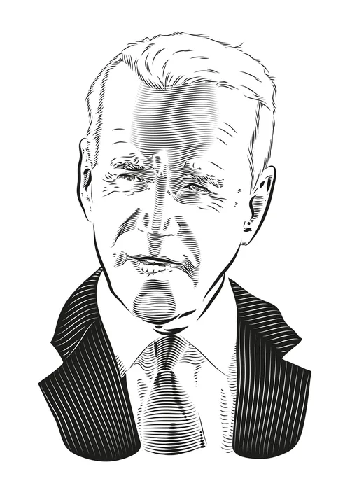 Line-art portrait of an older man wearing a suit and tie.