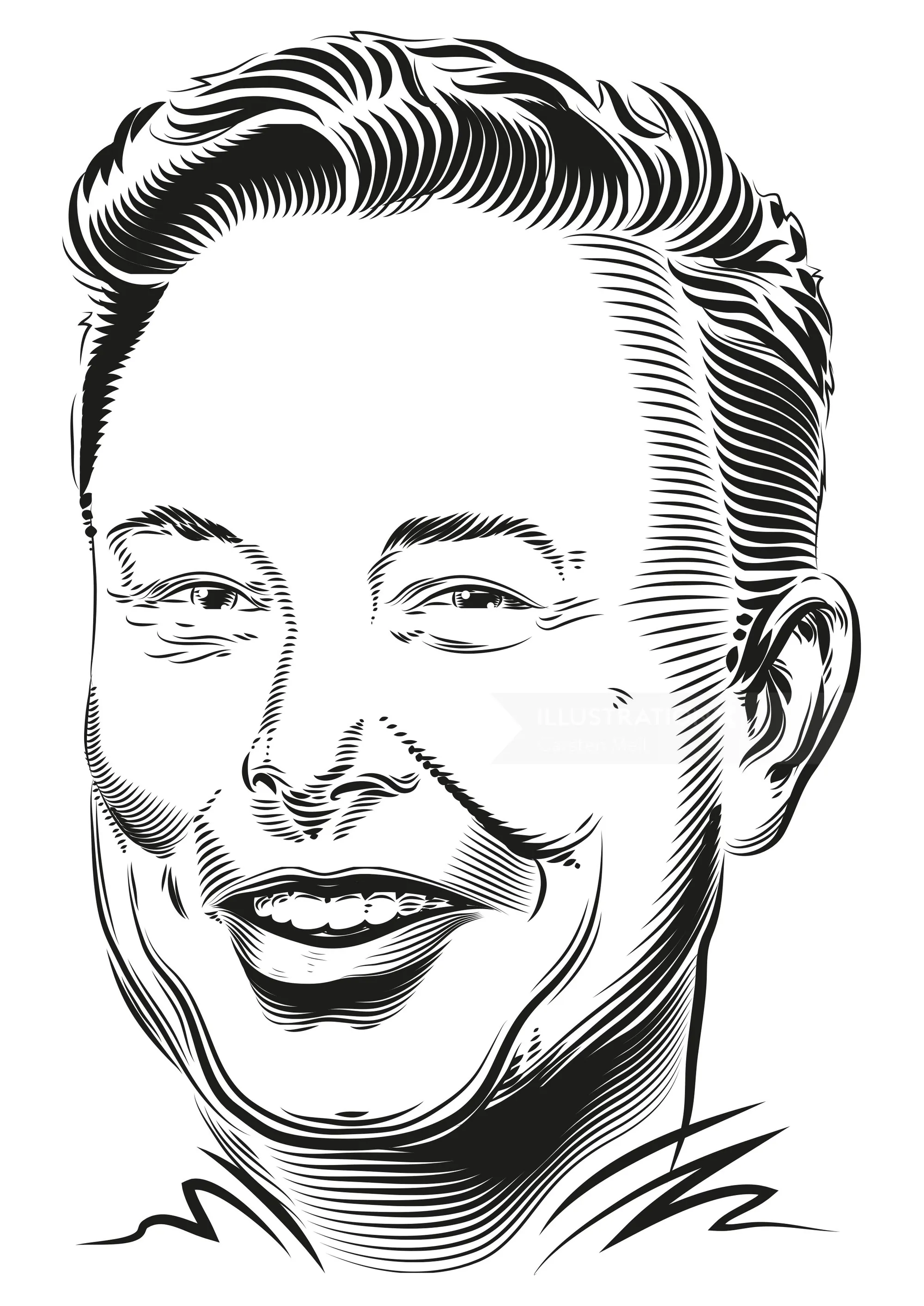 Line art portrait of a smiling man with styled hair