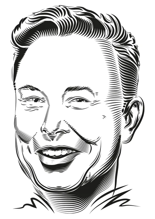 Line art portrait of a smiling man with styled hair