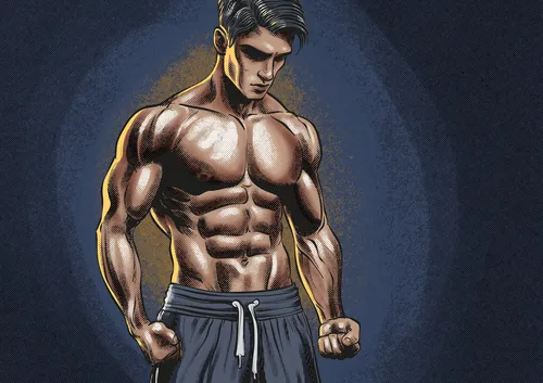 Muscular man displaying defined abs and strong physique in workout shorts
