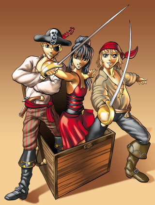 Pirata y caja del tesoro
