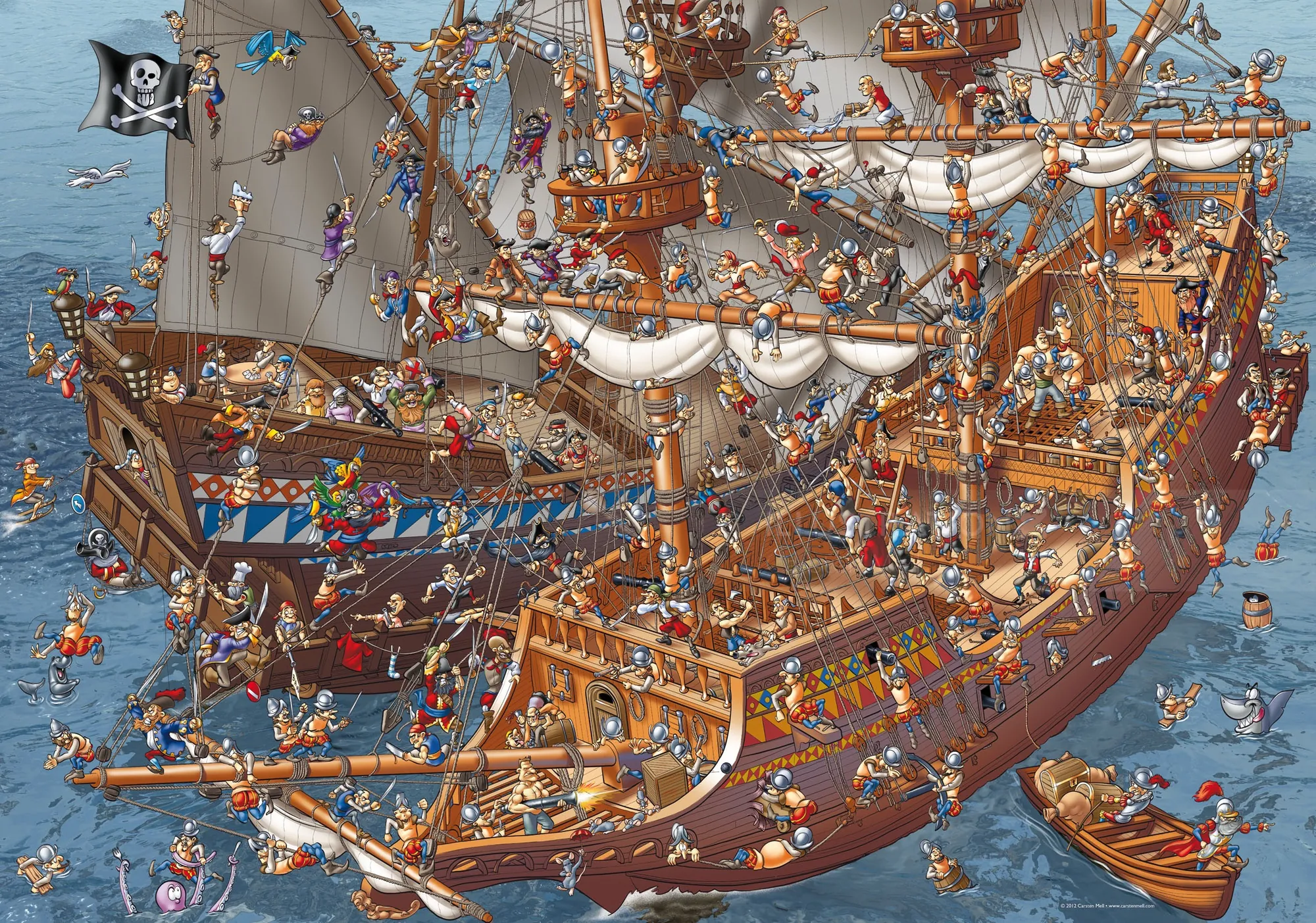 Detailed pirate ships crowded with animated characters by Carsten Mell