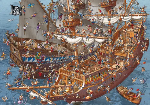 Detailed pirate ships crowded with animated characters by Carsten Mell