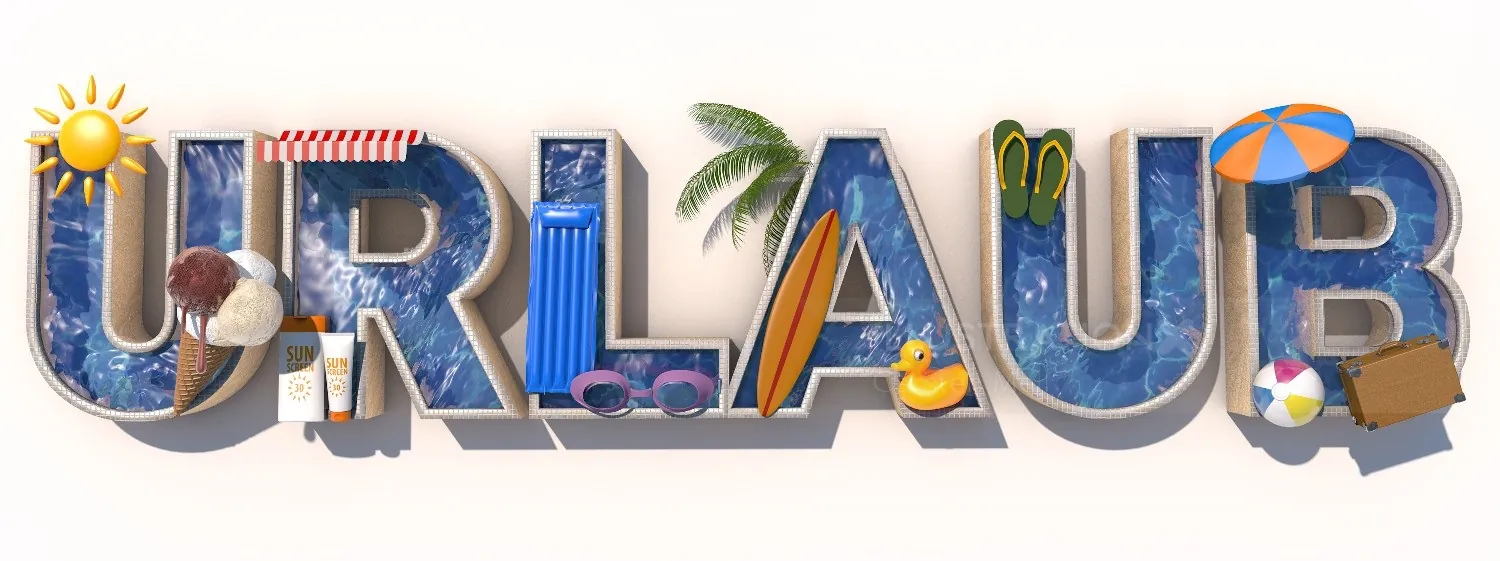 3D letters spelling URLAUB with vacation icons by Carsten Mell