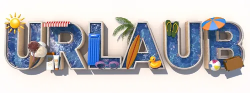 3D letters spelling URLAUB with vacation icons by Carsten Mell