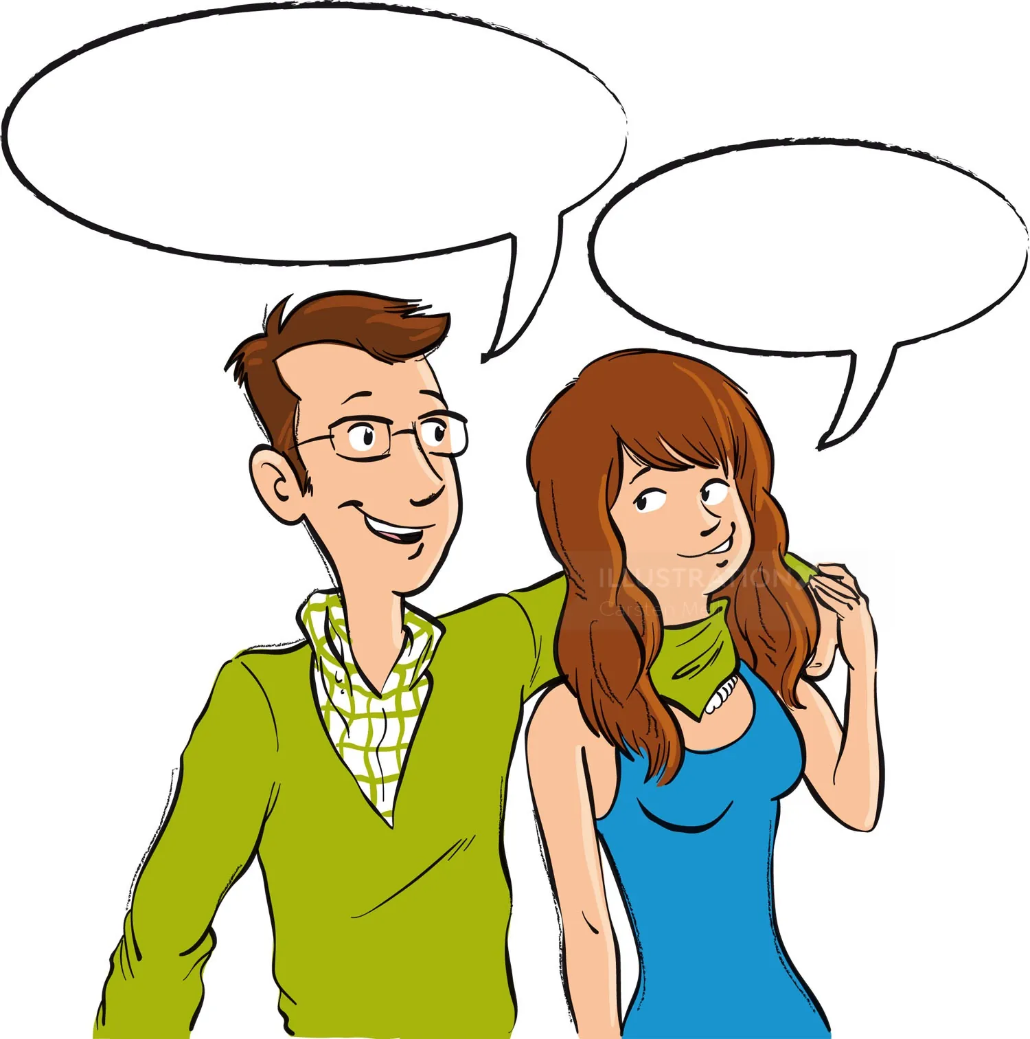 Cartoon of man and woman talking with speech bubbles by Carsten Mell