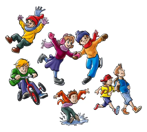 Illustration of children playing and riding bikes by Carsten Mell